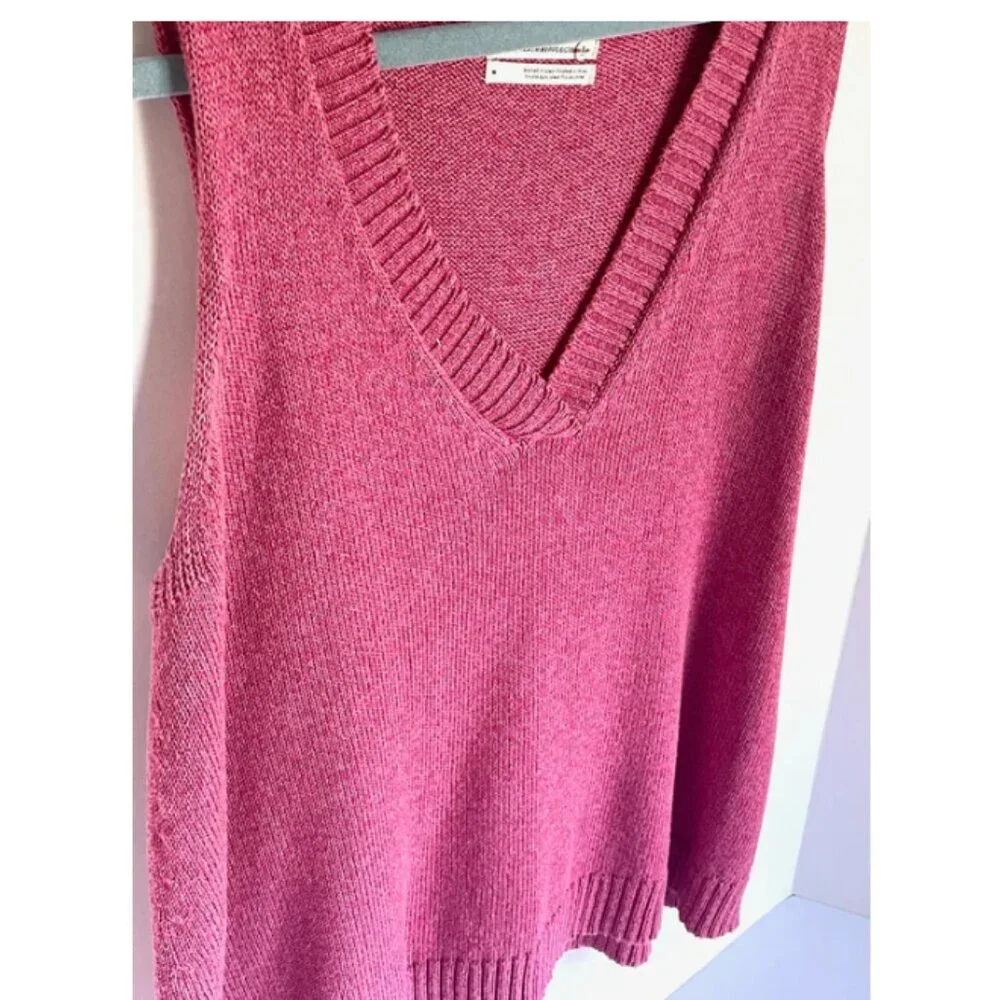 Anthropologie Tank Top Knit Womens Medium Pink V-Neck Sleeveless Cotton Blend - Picture 5 of 9